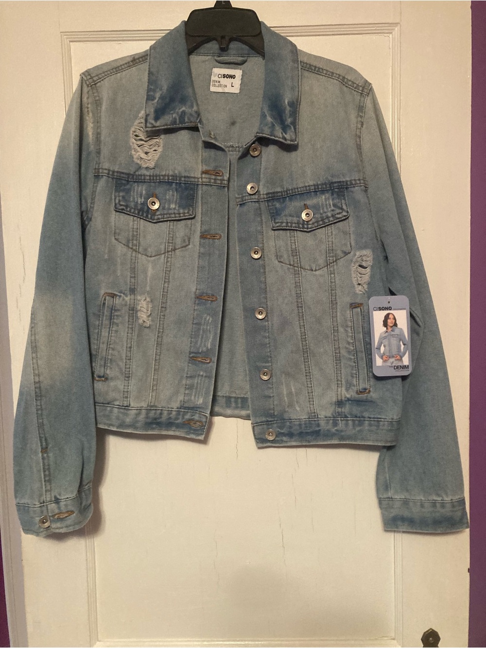 Ci Sono Light Blue Distressed Denim Jacket